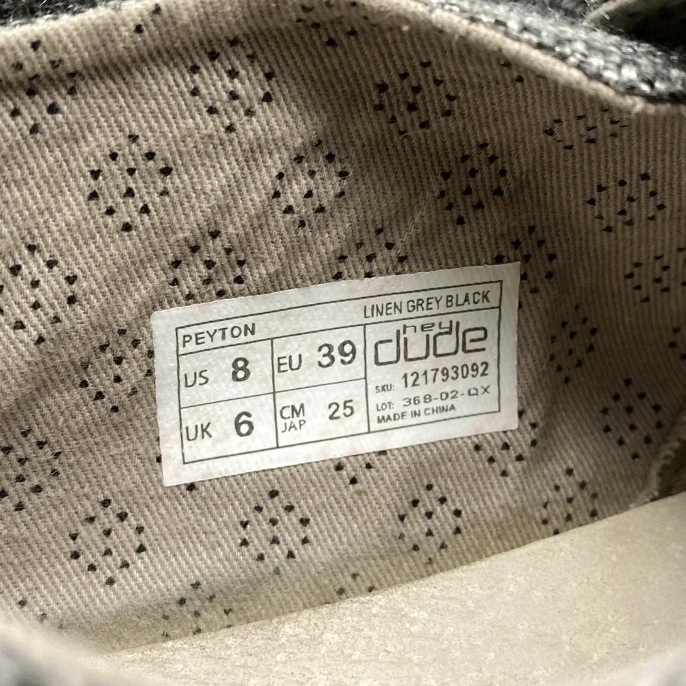 Hey Dude PEYTON Slip On Flats Women's US 8 Linen‎ Grey Black Style Comfort Shoes